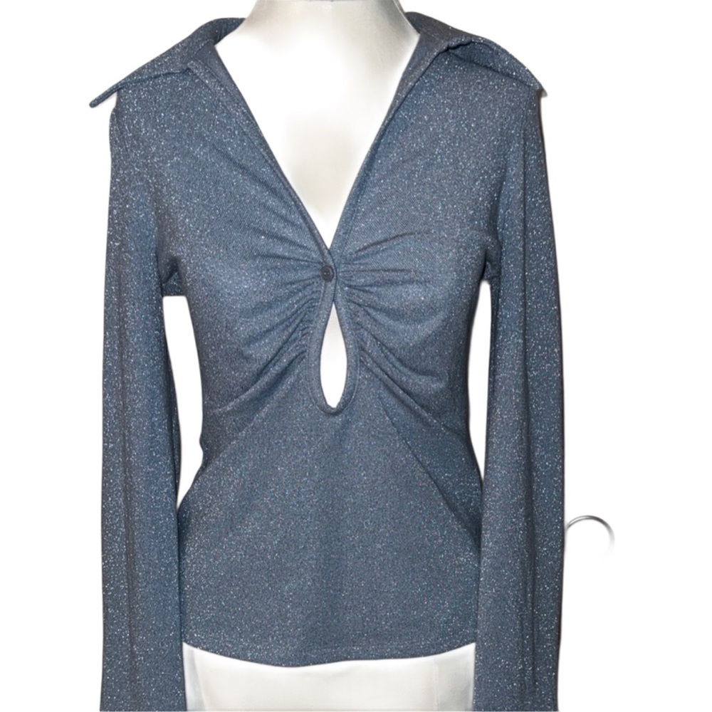 NWT Zara Metallic Blue Ruched Front Blouse S